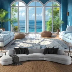 Fake Window Ocean View Hanging Tapestry Wall Art Large Tapestry Mural Decor Photograph Backdrop Blanket Curtain Home Bedroom Living Room Decoration