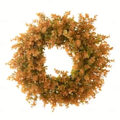 Fall Wreath with Artificial Eucalyptus and Flowers - Faux Green Leaves Wreath for Front Door, Wall, Festival Celebration, Fireplace, Window, Party Decor