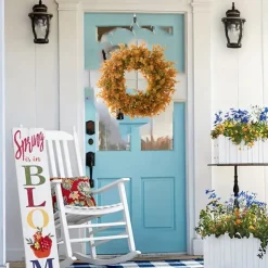 Fall Wreath with Artificial Eucalyptus and Flowers - Faux Green Leaves Wreath for Front Door, Wall, Festival Celebration, Fireplace, Window, Party Decor