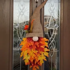 Fall Wreath Wreath Hat Faux Maple Wood Beads For Front Door Christmas Decoration