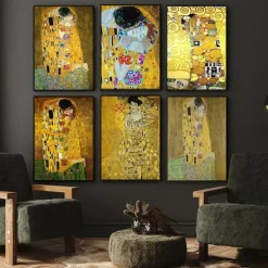 Famous Gustav Klimt Wall Art Canvas The Kiss Adele Bloch Bauer Prints and Posters Pictures Decorative Fabric Painting For Living Room Pictures No Frame