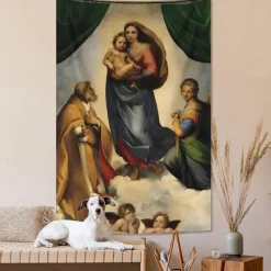 Famous Painting Hanging Tapestry Wall Art Large Tapestry Mural Decor Photograph Backdrop Blanket Curtain Home Bedroom Living Room Decoration Sistine Madonna