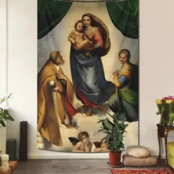 Famous Painting Hanging Tapestry Wall Art Large Tapestry Mural Decor Photograph Backdrop Blanket Curtain Home Bedroom Living Room Decoration Sistine Madonna
