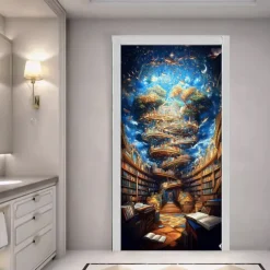 Fantasy Bookshelves Door Decorations Door Covers Door Tapestry Door Curtain Decoration Backdrop Indoor/Outdoor Door Banner for Front Door Farmhouse