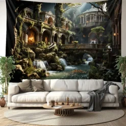 Fantasy Broken Castles Hanging Tapestry Wall Art Large Tapestry Mural Decor Photograph Backdrop Blanket Curtain Home Bedroom Living Room Decoration