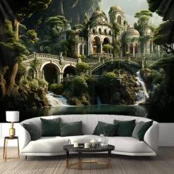 Fantasy Broken Castles Hanging Tapestry Wall Art Large Tapestry Mural Decor Photograph Backdrop Blanket Curtain Home Bedroom Living Room Decoration