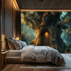 Fantasy Dream Tree House Hanging Tapestry Wall Art Large Tapestry Mural Decor Photograph Backdrop Blanket Curtain Home Bedroom Living Room Decoration