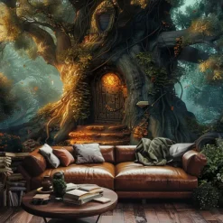 Fantasy Dream Tree House Hanging Tapestry Wall Art Large Tapestry Mural Decor Photograph Backdrop Blanket Curtain Home Bedroom Living Room Decoration