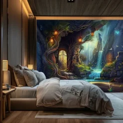 Fantasy Dream Tree House Hanging Tapestry Wall Art Large Tapestry Mural Decor Photograph Backdrop Blanket Curtain Home Bedroom Living Room Decoration