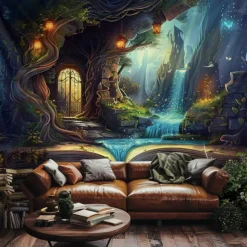 Fantasy Dream Tree House Hanging Tapestry Wall Art Large Tapestry Mural Decor Photograph Backdrop Blanket Curtain Home Bedroom Living Room Decoration