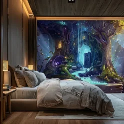 Fantasy Dream Tree House Hanging Tapestry Wall Art Large Tapestry Mural Decor Photograph Backdrop Blanket Curtain Home Bedroom Living Room Decoration