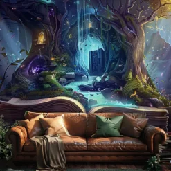 Fantasy Dream Tree House Hanging Tapestry Wall Art Large Tapestry Mural Decor Photograph Backdrop Blanket Curtain Home Bedroom Living Room Decoration