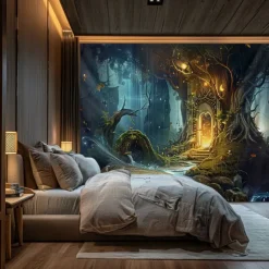 Fantasy Dream Tree House Hanging Tapestry Wall Art Large Tapestry Mural Decor Photograph Backdrop Blanket Curtain Home Bedroom Living Room Decoration
