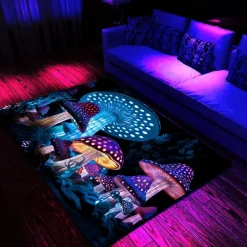 Fantasy Mushroom Blacklight Rug Carpet Floor Mat UV Reactive Glow in the Dark Rug Large Non-Slip Rug Mat Carpet for Room Decor