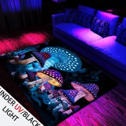 Fantasy Mushroom Blacklight Rug Carpet Floor Mat UV Reactive Glow in the Dark Rug Large Non-Slip Rug Mat Carpet for Room Decor