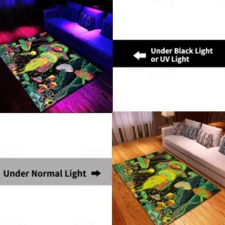 Fantasy Mushroom Blacklight Rug Carpet Floor Mat UV Reactive Glow in the Dark Rug Large Non-Slip Rug Mat Carpet for Room Decor