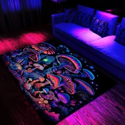 Fantasy Mushroom Blacklight Rug Carpet Floor Mat UV Reactive Glow in the Dark Rug Large Non-Slip Rug Mat Carpet for Room Decor