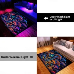 Fantasy Mushroom Blacklight Rug Carpet Floor Mat UV Reactive Glow in the Dark Rug Large Non-Slip Rug Mat Carpet for Room Decor