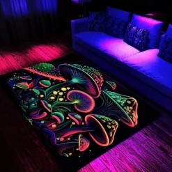 Fantasy Mushroom Blacklight Rug Carpet Floor Mat UV Reactive Glow in the Dark Rug Large Non-Slip Rug Mat Carpet for Room Decor
