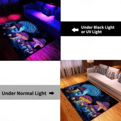 Fantasy Mushroom Blacklight Rug Carpet Floor Mat UV Reactive Glow in the Dark Rug Large Non-Slip Rug Mat Carpet for Room Decor