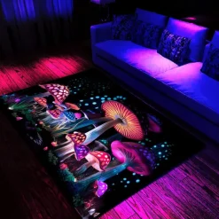 Fantasy Mushroom Blacklight Rug Carpet Floor Mat UV Reactive Glow in the Dark Rug Large Non-Slip Rug Mat Carpet for Room Decor