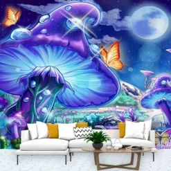 Fantasy Mushroom House Hanging Tapestry Wall Art Large Tapestry Mural Decor Photograph Backdrop Blanket Curtain Home Bedroom Living Room Decoration