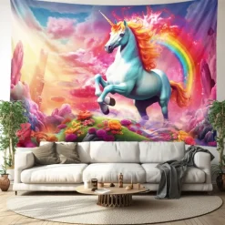 Fantasy Unicorn Hanging Tapestry Wall Art Large Tapestry Mural Decor Photograph Backdrop Blanket Curtain Home Bedroom Living Room Decoration