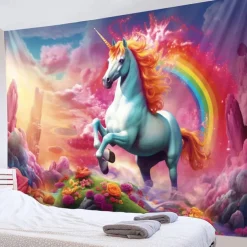 Fantasy Unicorn Hanging Tapestry Wall Art Large Tapestry Mural Decor Photograph Backdrop Blanket Curtain Home Bedroom Living Room Decoration