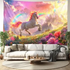 Fantasy Unicorn Hanging Tapestry Wall Art Large Tapestry Mural Decor Photograph Backdrop Blanket Curtain Home Bedroom Living Room Decoration