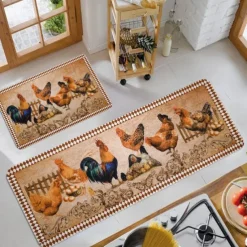 Farmhouse Chicken Area Rug Kitchen Mat Non-Slip Oil Proof Floor Mat Livingroom Rug Indoor Outdoor Mat Bedroom Decor Bathroom Mat Entrance Rug Door Mat
