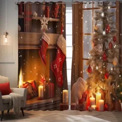 Farmhouse Curtain 2 Panels，Barn Wood Door Curtain Drapes For Living Room Bedroom,Grommet/Eyelet Curtain for Kitchen Door Window Treatments Room Darkening