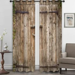 Farmhouse Curtain 2 Panels，Barn Wood Door Curtain Drapes For Living Room Bedroom,Grommet/Eyelet Curtain for Kitchen Door Window Treatments Room Darkening