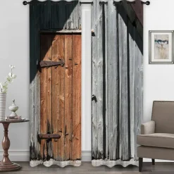 Farmhouse Curtain 2 Panels，Barn Wood Door Curtain Drapes For Living Room Bedroom,Grommet/Eyelet Curtain for Kitchen Door Window Treatments Room Darkening