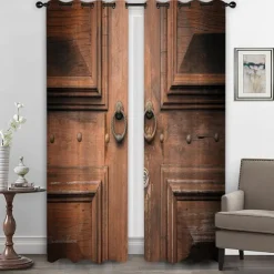 Farmhouse Curtain 2 Panels，Barn Wood Door Curtain Drapes For Living Room Bedroom,Grommet/Eyelet Curtain for Kitchen Door Window Treatments Room Darkening