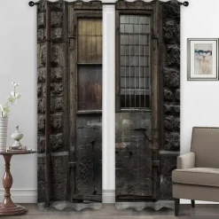 Farmhouse Curtain 2 Panels，Barn Wood Door Curtain Drapes For Living Room Bedroom,Grommet/Eyelet Curtain for Kitchen Door Window Treatments Room Darkening