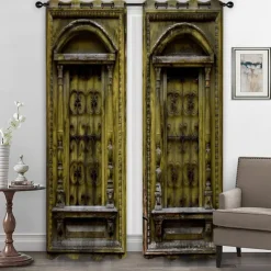 Farmhouse Curtain 2 Panels，Barn Wood Door Curtain Drapes For Living Room Bedroom,Grommet/Eyelet Curtain for Kitchen Door Window Treatments Room Darkening