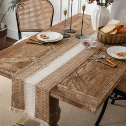 Farmhouse Table Runner Vintage Table Runner Cotton Linen Table Decorations for Dining Party Holiday