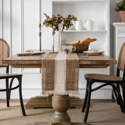 Farmhouse Table Runner Vintage Table Runner Cotton Linen Table Decorations for Dining Party Holiday