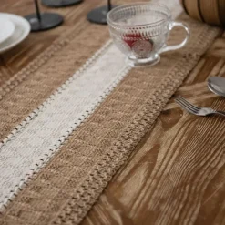 Farmhouse Table Runner Vintage Table Runner Cotton Linen Table Decorations for Dining Party Holiday