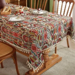 Farmhouse Tablecloth Boho Cotton Linen Table Cloth Bohemian Table Decor Wrinkle Resistant for Restaurant, Picnic, Indoor and Outdoor Dining