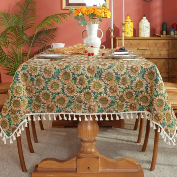 Farmhouse Tablecloth Boho Cotton Linen Table Cloth Bohemian Table Decor Wrinkle Resistant for Restaurant, Picnic, Indoor and Outdoor Dining