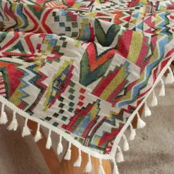 Farmhouse Tablecloth Boho Cotton Linen Table Cloth Bohemian Table Decor Wrinkle Resistant for Restaurant, Picnic, Indoor and Outdoor Dining
