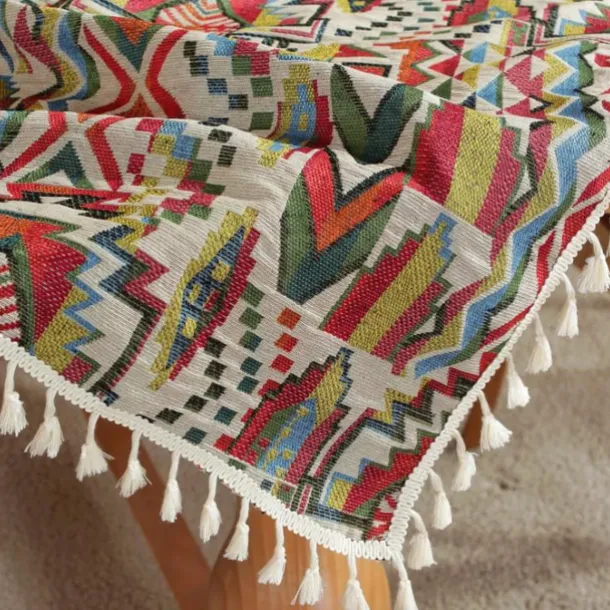 Farmhouse Tablecloth Boho Cotton Linen Table Cloth Bohemian Table Decor Wrinkle Resistant for Restaurant, Picnic, Indoor and Outdoor Dining