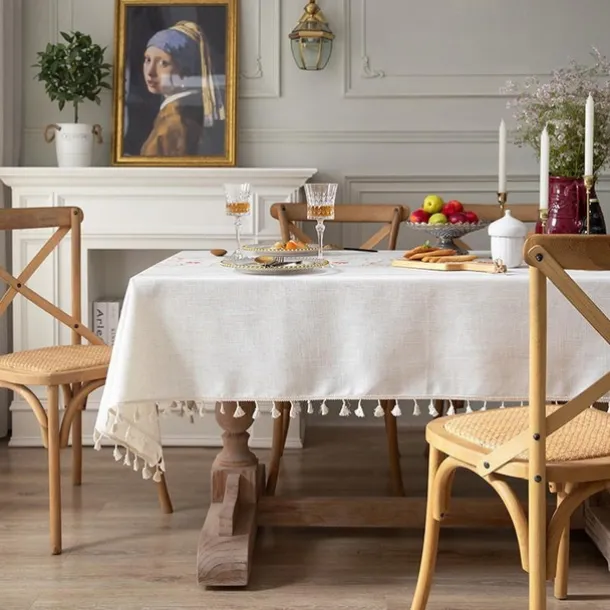 Farmhouse Tablecloth Cotton Linen Table Cloth Spring Tablecloth Round Outdoor Cloth Table Cover Oval Rectangle For Picnic,Wedding,Dining,Easter,Kitchen