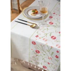 Farmhouse Tablecloth Cotton Linen Table Cloth Spring Tablecloth Round Outdoor Cloth Table Cover Oval Rectangle For Picnic,Wedding,Dining,Easter,Kitchen