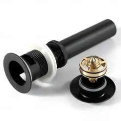 Faucet Accessories-Pop Up Drain With Overflow Brass Bathroom Basin Sink Push Down Waste Matte Black Painted Finished