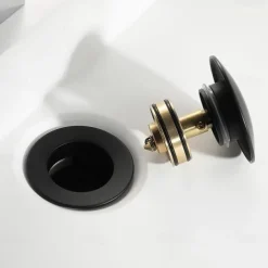 Faucet Accessories-Pop Up Drain With Overflow Brass Bathroom Basin Sink Push Down Waste Matte Black Painted Finished