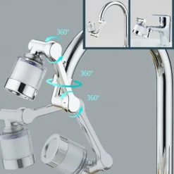 Faucet Extender Mechanical Arm 1080° Water Aerator Nozzle Bubbler for Bathroom Kitchen, Universal Tap Extend Head Sprayer Filter Spout Adapter Attachment Fittings Accessories