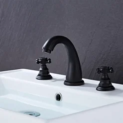 Faucet Oil Rubbed Bronze Widespread Bathroom Sink Faucet Basin Tap Mixer Supply Hose Cross Handle 2 Handles 3 Holes