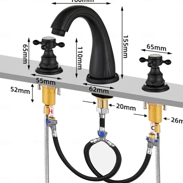 Faucet Oil Rubbed Bronze Widespread Bathroom Sink Faucet Basin Tap Mixer Supply Hose Cross Handle 2 Handles 3 Holes